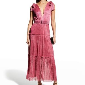 Sabina Musayev Helena Long Pleated Shimmer Dress